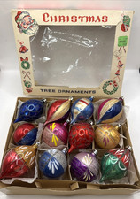 Vintage Mercury Glass Ornaments Poland Set Of 12 In Original Box w/ Mica, 2