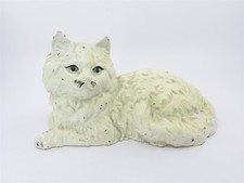 Vintage Cast Iron White Persian Cat Doorstop 10.5