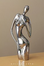 CHROME ABSTRACT FIGURAL WOMAN SCULPTURE PORCELAIN VTG STATUE GORGEOUS ART DECO picture