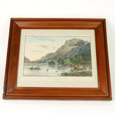 Currier & Ives Hand Colored Lithograph Lake George Black Mountain Antique Framed picture