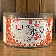 Vintage Katy’s Party Nuts Tin Can Bloomington ILL Art Display Picture History picture