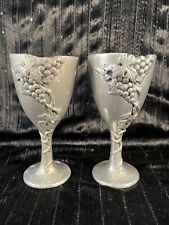 Pewter Wine Goblets Chalices Grapevine Embossed Set Of 2 Grapes Leaves Vines picture