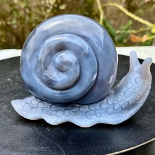 340G Hand Carved Agate Amethyst Druzy Snail Crystal Animal Statue Healing Decor picture