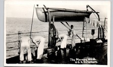 USS DELAWARE NAVY SAILORS LAUNDRY SHIP DECK c1910 postcard real photo rppc boat picture