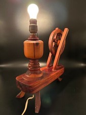 Vintage Wooden Spinning Wheel Lamp Handmade 1970s Rustic Cabin Lodge Folk Art picture