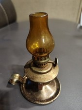 Vintage miniature brass and amber glass kerosene oil lamp 5