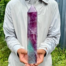 4.78LB Natural Rainbow Fluorite Obelisk Quartz Crystal Wand Tower Point Healing picture