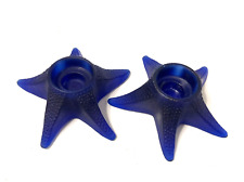 Pair Vintage Cobalt Blue Glass Starfish Candlestick Candle Holder 5.25