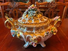 Vintage Capodimonte Style Gilt Porcelain Tureen 15” w picture