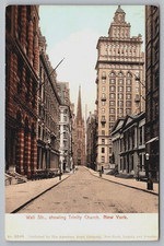 Wall Street, Trinity Church, Vintage Postcard picture