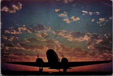 Vintage 1941 United Air Lines DC-3 Sunset Postcard Billings MT to Lewiston ID picture