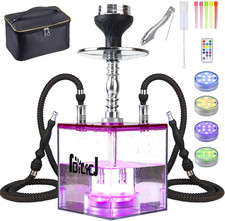 16.7 Inch Pink Hookah Set 2‑Hose with LED Acrylic Base for Party picture