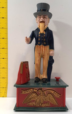 1970's Mechanical UNCLE SAM Plastic Coin Bank Works picture