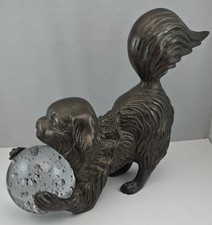Vintage Large Heavy Bronze Japanese Chin / Pekingese Dog w/ Glass Ball picture