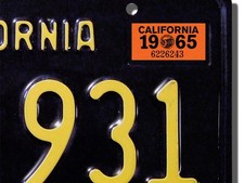 1965 California License Plate Sticker, YOM, CA, DMV, Registration picture