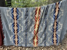 Vintage Wool   Pendleton Blanket  Gray Turquoise Blue King PreOwned  picture