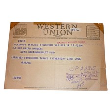 Vintage 1949 Western Union Telegram Stockholm to Denver Fathers Day Ephemera picture