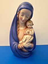 Madonna Child Bust Mary Jesus ceramic Figurine blue color antique picture