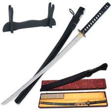 JAPANESE REVERSE BLADE RUROUNI KENSHIN KATANA 1060 CARBON STEEL SWORD w/ STAND picture