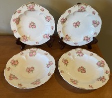 Antique Charles Ahrenfeldt Limoges 9” Shallow Bowls Pink Floral Gold Scalloped picture