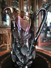 Cambridge Amethyst Inverted Strawberry Carnival Glass Tankard Pitcher picture