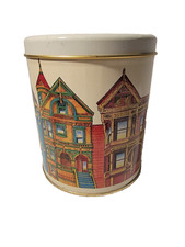 Ballonoff Victorian Homes Metal Tin Cookie Canister Cleveland Ohio Vintage EMPTY picture