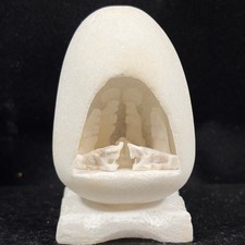 Vintage Hand Carved Stone Nativity Scene Egg Diorama White Alabaster Figurine picture