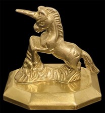 Vintage Solid Brass Unicorn Figurine Paperweight Hollywood Regency Base 3 In picture