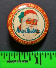 Vintage Reliance Company Garments Merry Christmas Santa Pinback Pin picture