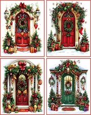 Christmas Xmas Holiday decorated front door vintage Victorian glossy blank card picture