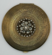 Vintage 1940s Elizabeth Arden Flying Saucer Compact Gold Tone Rhinestone AS IS picture