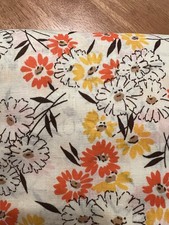 Vintage MCM Floral Fabric Orange Yellow Black Daisies 3.5 Yards x 36