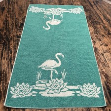 Vintage 1950s 1960s Flamingo Lily Pad Terrycloth Towel Teal Reversible MCM 24x40 picture
