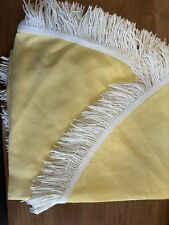 Vintage YELLOW Fringed Round Linen Tablecloth 56” Diameter 1970s MCM EUC picture