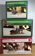 Lot of 3 Holiday Time Village Sleighs- Santa, Tree Delivery, Sleigh Rides w/ Box picture