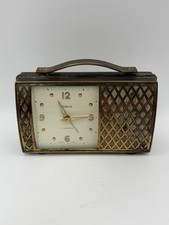 Vintage SEMCA Swiss Suitcase Brass Mechanical Wind-Up Alarm Clock 17 Jewel As Is picture