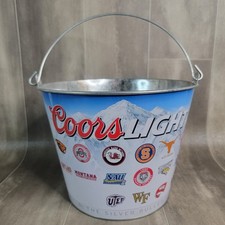 Coors Light Beer Collegiate Football Logos 5 Quart Metal Ice Bucket Tailgating  picture
