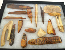 Framed Native American Artifact Collection Display Stone/Bone Tools & Points picture