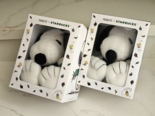NEW Two Starbucks Fall Peanuts Snoopy Plush Plushie Toy (Barista w/Apron & Cup) picture