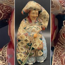 Japanese Noh Actor Gold & Enamel Hand Decorated Ceramic Figurine Japan 8.5