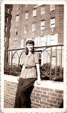Beautiful Young Woman Candid Snapshot Fashion Americana 1950s Vintage Photo picture