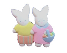 Hallmark PIN Easter Vintage BUNNY RABBIT EGG BASKET Boy Girl 1990 Holiday Brooch picture