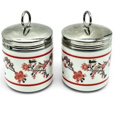 Vintage Lot 2 Williams Sonoma EGG CODDLER Cups King Size Floral Stripe EUC HTF picture