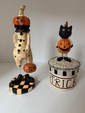 Halloween whimsical pumpkin man and cat box picture