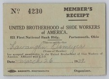 1937 Portsmouth, Ohio United Brotherhood of Shoe Workers of America Card Selby picture