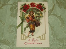 Antique *A Joyful Christmas /Lady/ Flowers / Real Ribbon /Booklet* Germany PC picture