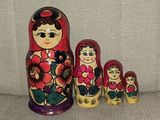 Vintage Russian Nesting Matryoshka Hand Painted Wooden Dolls 4 Piece picture