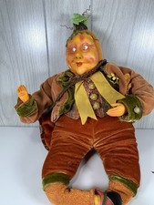 Vtg Halloween Winward Pumpkin Head Doll Fall 18”Orange With Pouch Satchel picture