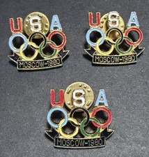 3 ORIGINAL USA OLYMPIC PINS 1980 MOSCOW SUMMER OLYMPICS BOYCOTT NEVER ISSUED picture