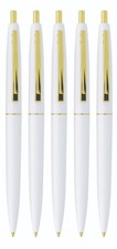 Profile of classic BIC® Clic® Pen. White body/Polished gold-plated trim. 5 pens picture